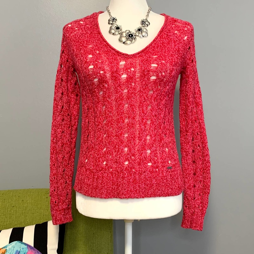 Abercrombie & Fitch Pink Open Knit V-Neck Sweater